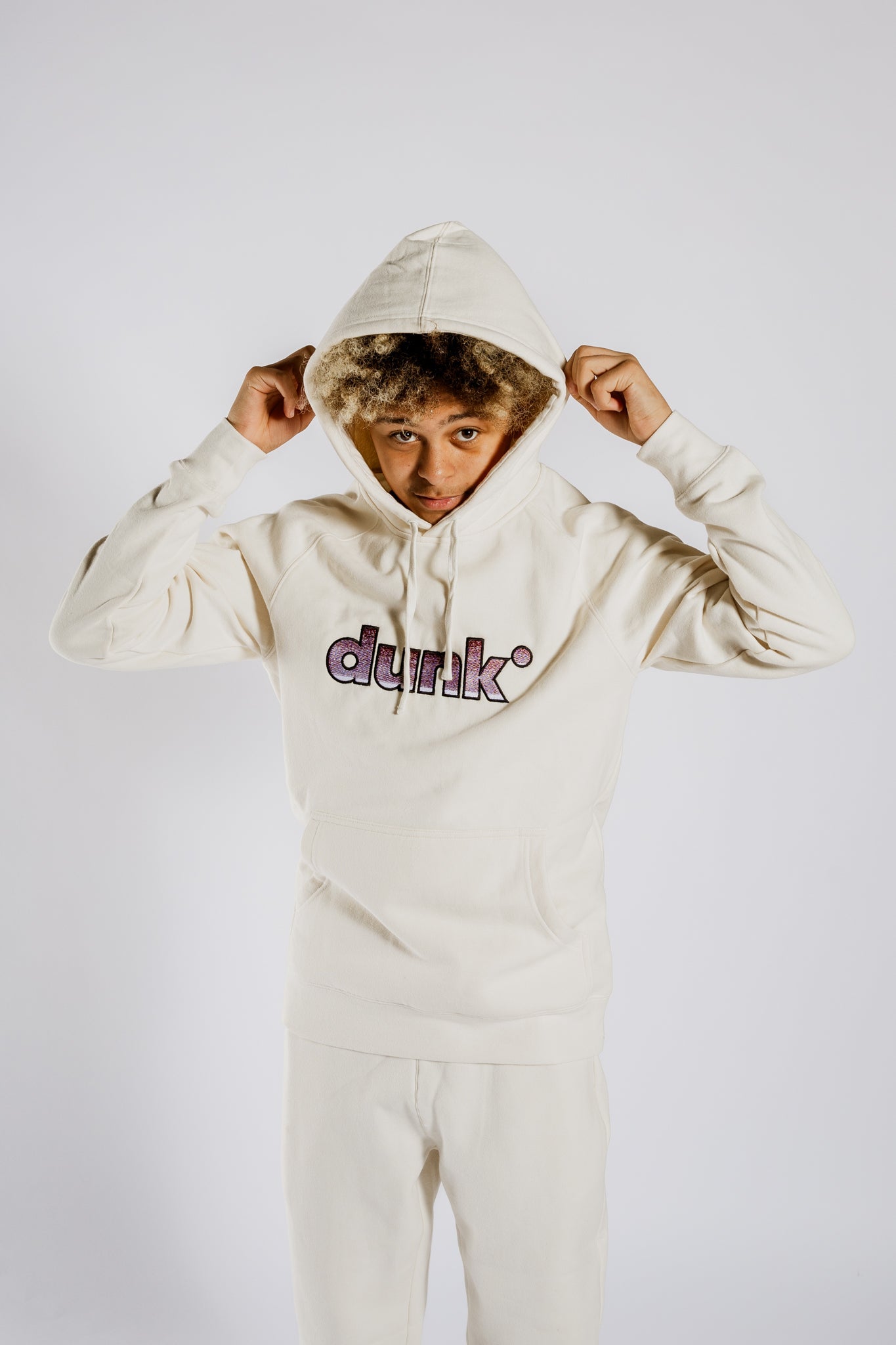 DUNK Embroidered Cream Hoodie