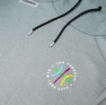 Load image into Gallery viewer, Closeup shot of the The Program NYC logo on the The Program NYC heather grey hoodie
